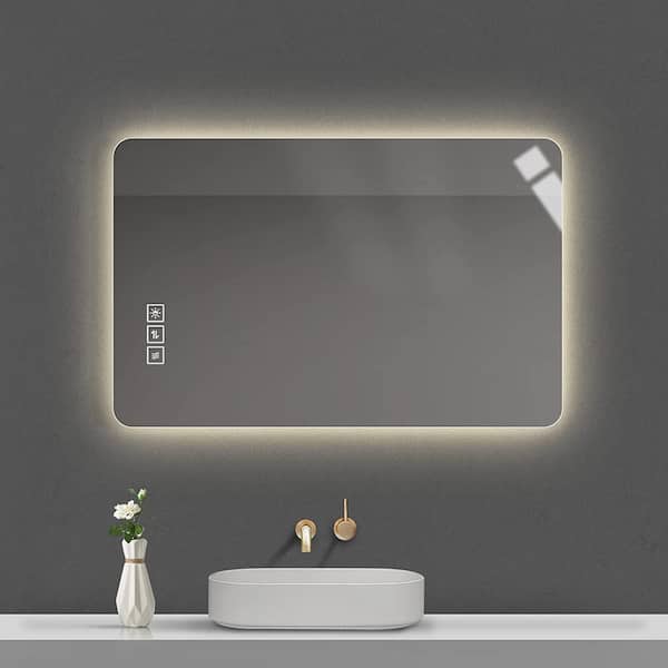 Zeus & Ruta 39.5 in. W x 23.6 in. H Large Rectangular Frameless LED Light Anti-Fog Wall Bathroom Vanity Mirror in Silver