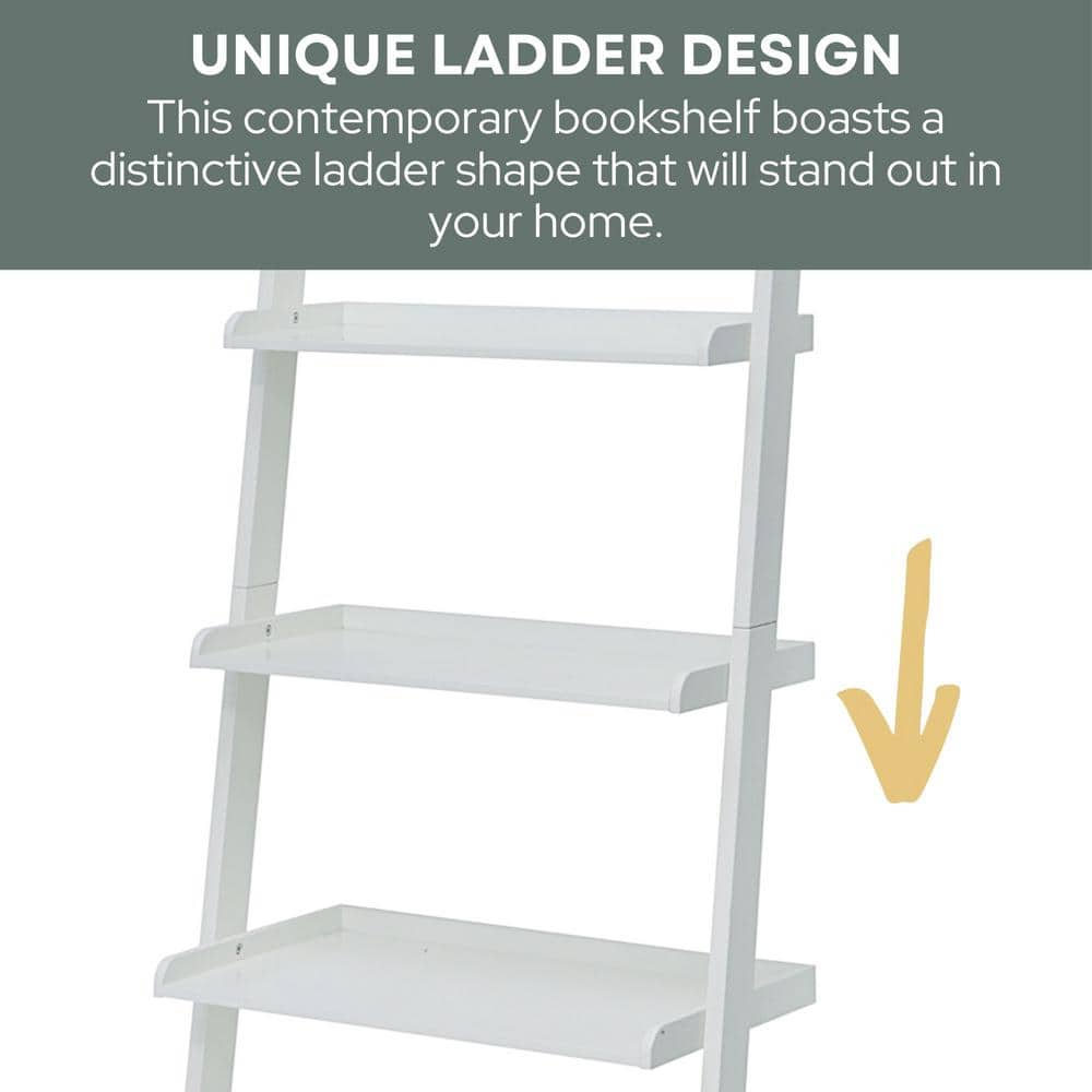 White Wooden Leaning Bookshelf Ladder with Five Shelves
