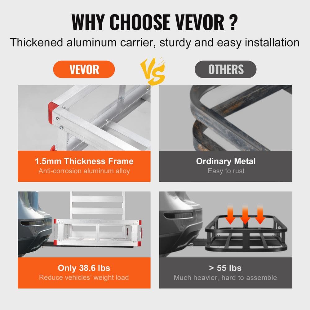 VEVOR Aluminum Hitch Cargo Carrier with Folding Ramp for Vans and Trucks