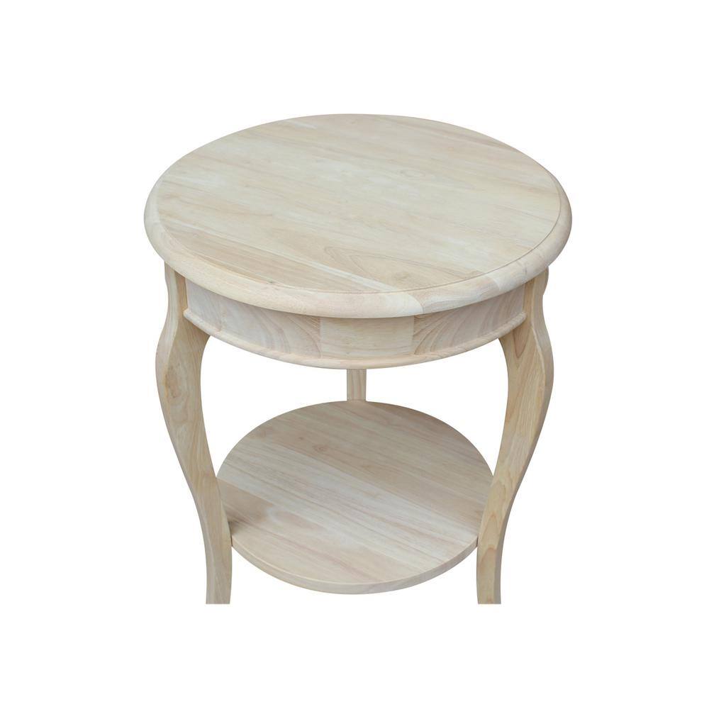 Cambria Classic Round Solid Parawood End Table in Unfinished Wood