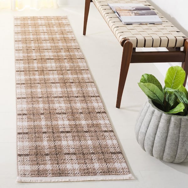 Oxford Plaids 2 ft. x 8 ft. Beige/Brown Geometric Plaid Runner Rug