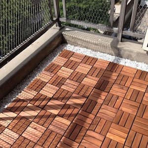 12 in. x 12 in. Outdoor Brown Checker Pattern Square Wood Interlocking Waterproof Flooring Deck Tiles(Pack of 20 Tiles)