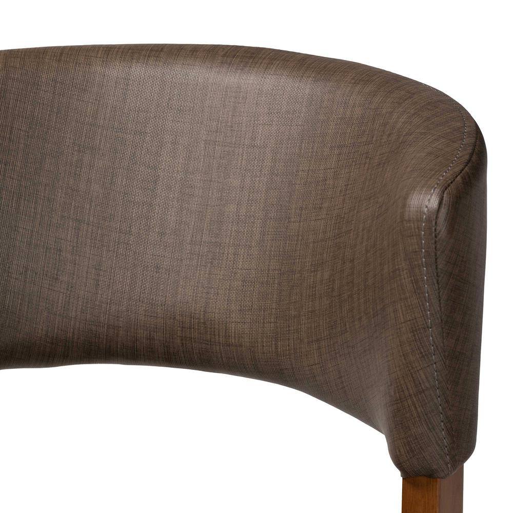 Gray Faux Leather and Walnut Wood Mid-Century Dining Chairs