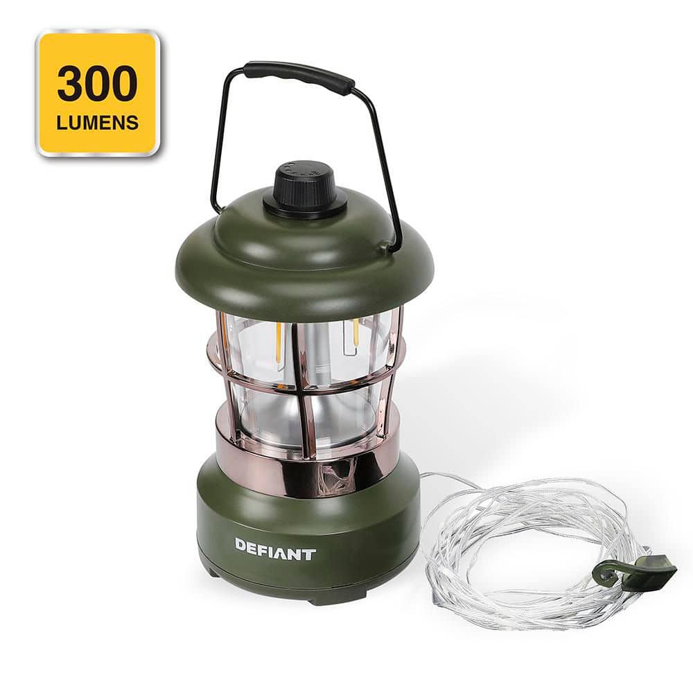 Defiant 300 Lumens Rechargeable Dimmable Lantern with String Light