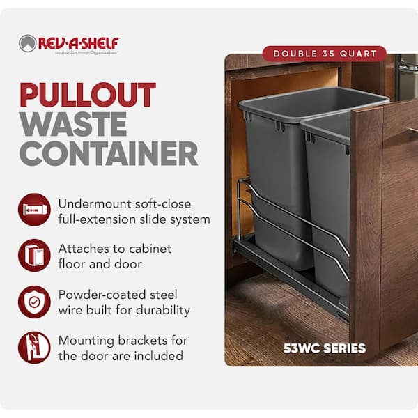 Gray Double Pull Out Trash Can 35 qt. with Soft-Close