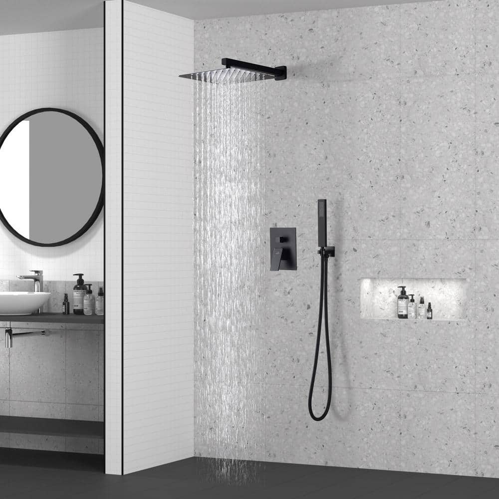 Matte Black Large Square Dual Rain Shower System