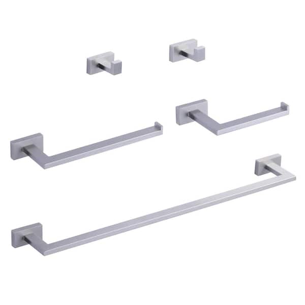 AVITAS 5-Piece Bath Hardware Set with 24 in. Towel Bar, Paper Holder, Towel Hook, Mounting Hardware Included in Brushed Nickel