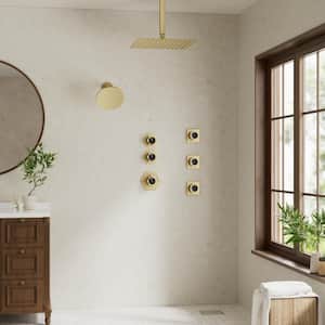 Thermostatic 5-Spray 12 and 6 in. Dual Shower Heads Ceiling Mount Fixed and Handheld Shower Head in Brushed Gold