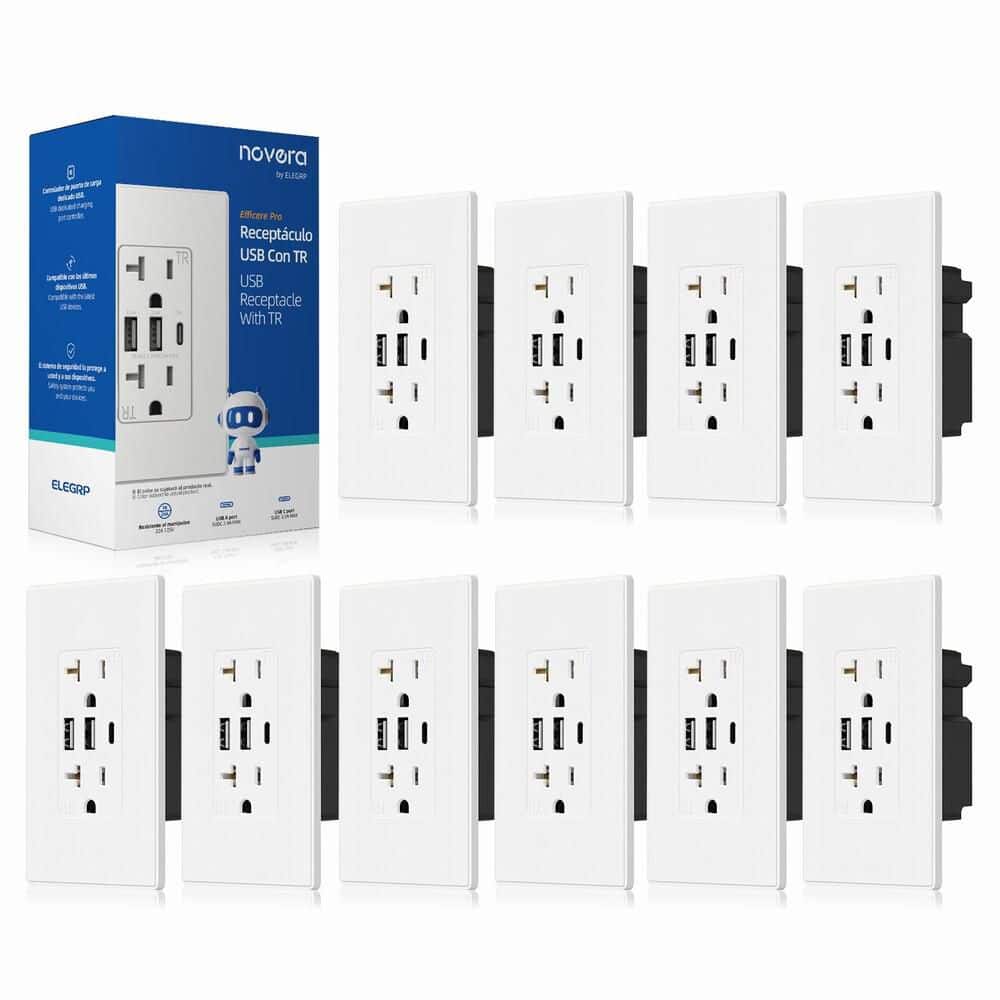 30W 6.0 Amp 3-Port USB Wall Outlet 20A Duplex Receptacle with Dual USB Ports w/ Srewless Wall Plate Matte White 10-Piece price history on PriceWatchPro