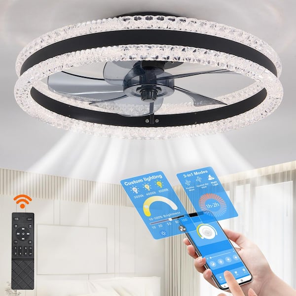 21 in. Integrated LED Indoor Black Low Profile Ceiling Fan with Lights, Flush Mount Smart App Remote Control Ceiling Fan