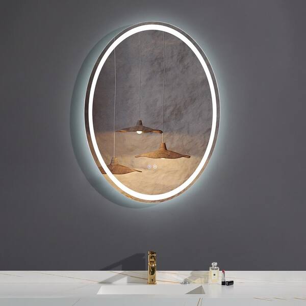 INSTER Luminous 24 in. W x 32 in. H Oval Frameless LED Mirror Dimmable Anti-Fog Wall-Mounted Bathroom Vanity Mirror, Silver Oval