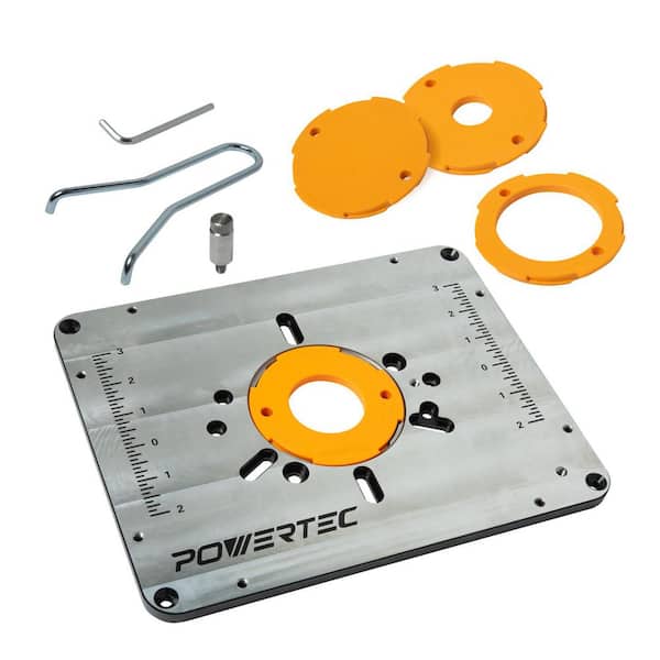 Aluminum Router Table Insert Plate w/Reducer Rings, Leveling Screws & Starting Pin, Compatible w/ Bosch, DeWalt, Makita