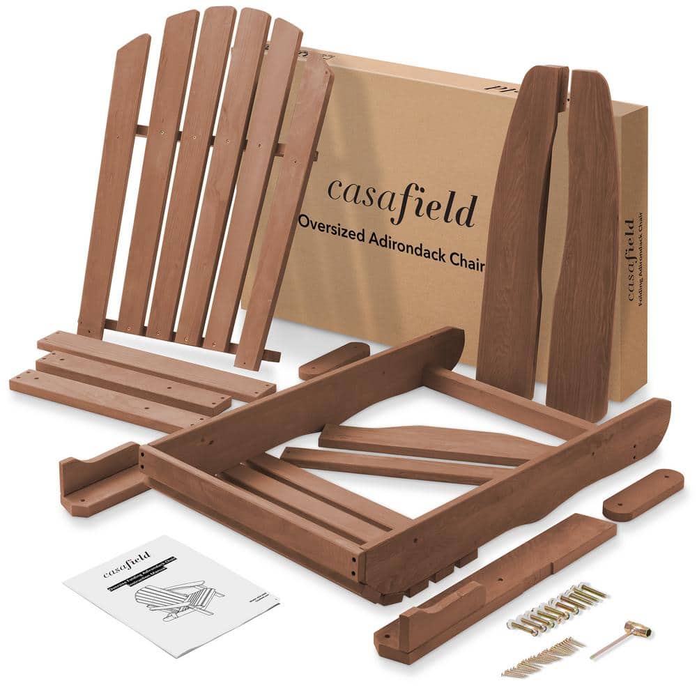 Espresso Brown Solid Wood Folding Adirondack Chair with Arms