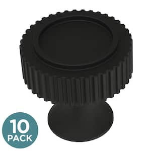 Structured Column 1-1/8 in. (28 mm) Traditional Matte Black Round Cabinet Knobs (10-Pack)