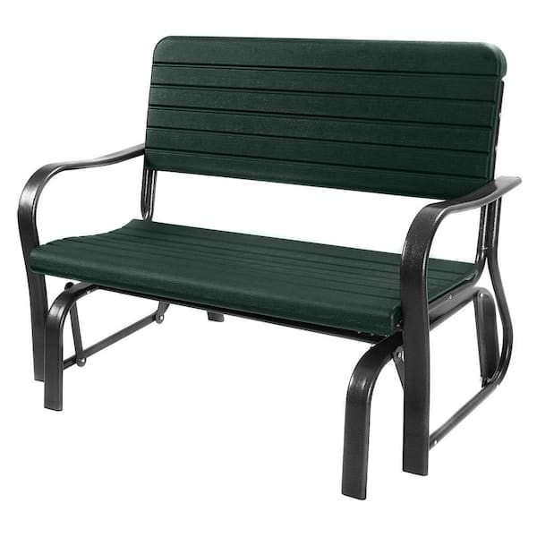 WELLFOR 41.5 in. Green Metal and HDPE Patio Swing Outdoor Bench