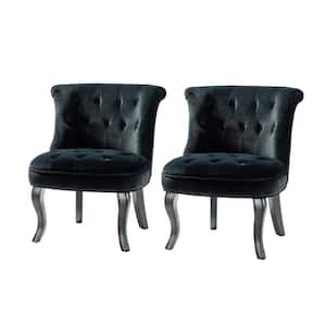 Jane Modern Black Velvet Tufted Accent Armless Side Chair (Set of 2)