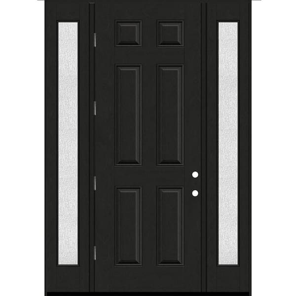 Regency 68 in. x 96 in. 6 Panel RHOS Onyx Stain Mahogany Fiberglass Prehung Front Door w/Rain14in. SLs 4-9/16