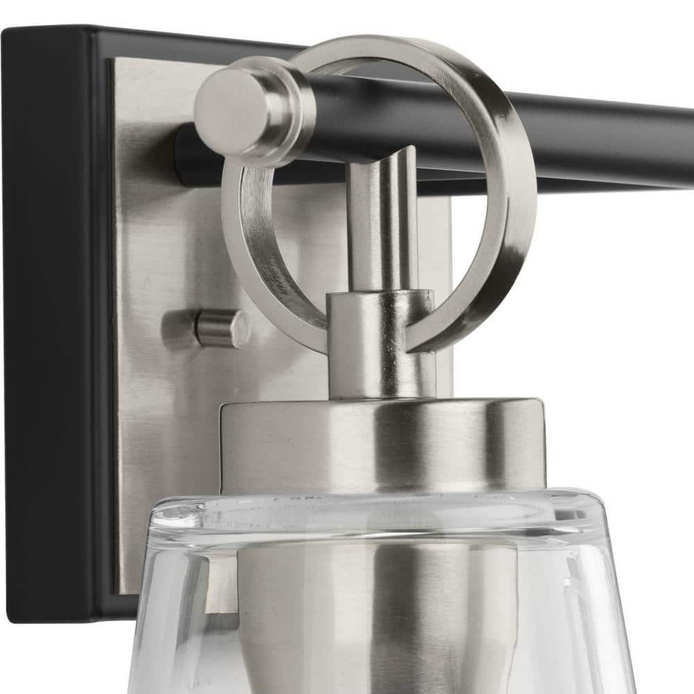 Cassell 2-Light Brushed Nickel and Matte Black Vanity Fixture with Clear Glass Shades