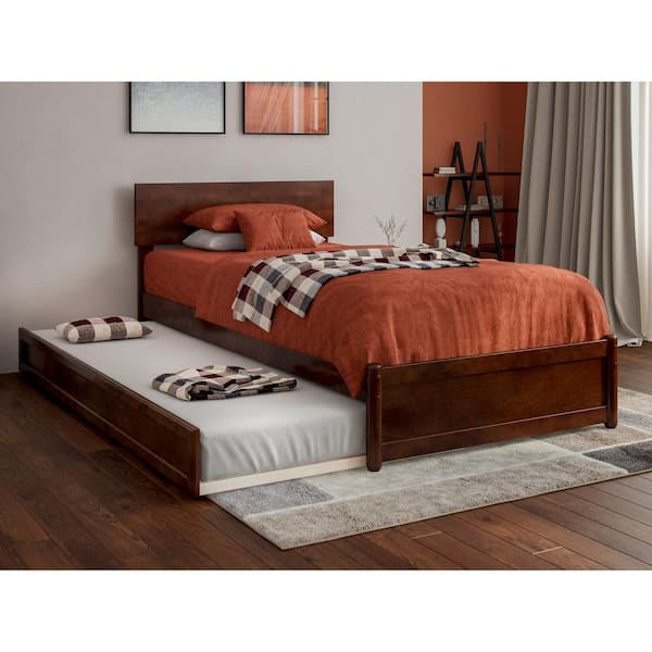 AFI Wesley Walnut Brown Solid Wood Frame Twin XL Platform Bed with Panel Footboard and Twin XL Trundle
