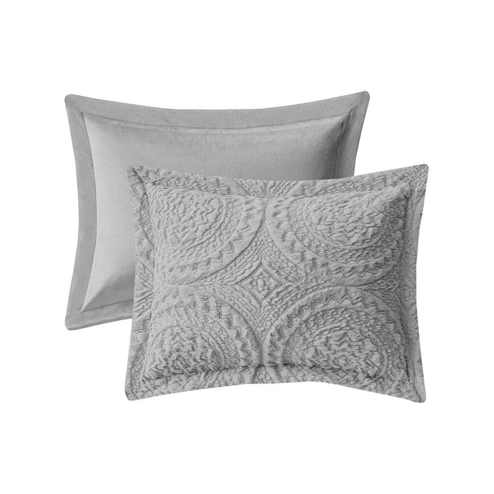 Gray King Faux Fur Reversible Bedspread Set