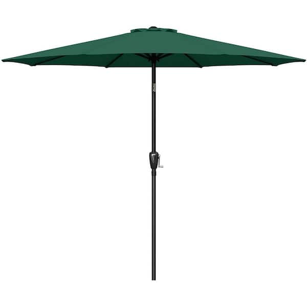 Tunearary 9 ft. Polyester Outdoor Market Patio Umbrella with 8 Steel Ribs in Green with Push Button Tilt/Crank