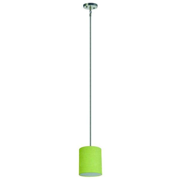 Yosemite Home Decor Lyell Forks Family 1-Light Satin Steel Mini Pendant with Rich Lime Fabric Shade