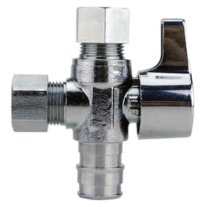 1/2 in. Chrome-Plated Brass PEX-A Barb x 3/8 in. Compression Dual Outlet Quarter-Turn Straight Stop Valve