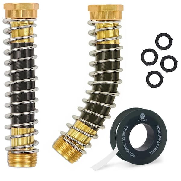 Morvat Garden Hose Kink Protector with Coil Spring, Includes 1 Tape and 4 Extra-Rubber Washers (2-Pack)