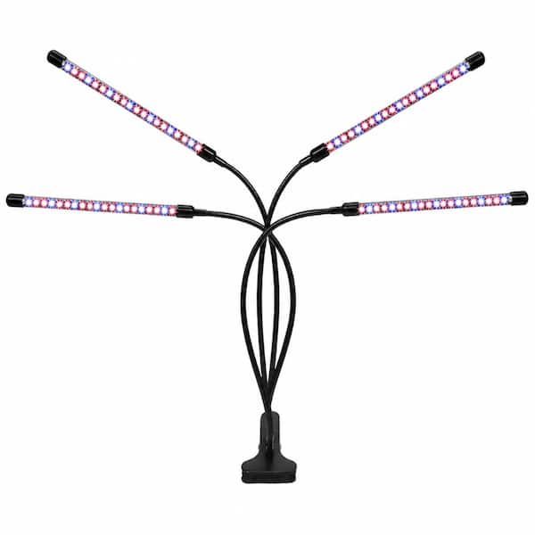 4-Head Full Spectrum LED Grow Light with Clip, 80 LEDs, Auto Timer, 10-Level Dimming, 3 Modes for Indoor
