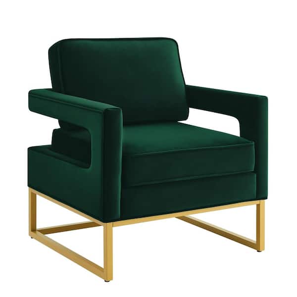 CSC DECOR INC Green Elegant Velvet Accent Arm Chair Modern Upholstered Single Sofa Chair Open Back Reading Chair with Gold Metal Legs