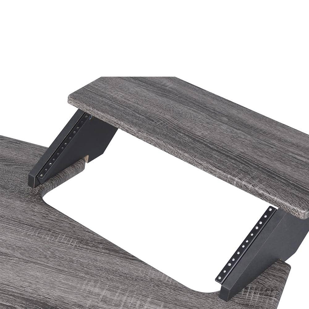 Eleazar Black Oak Studio Desk with Keyboard Tray and Speaker Stands