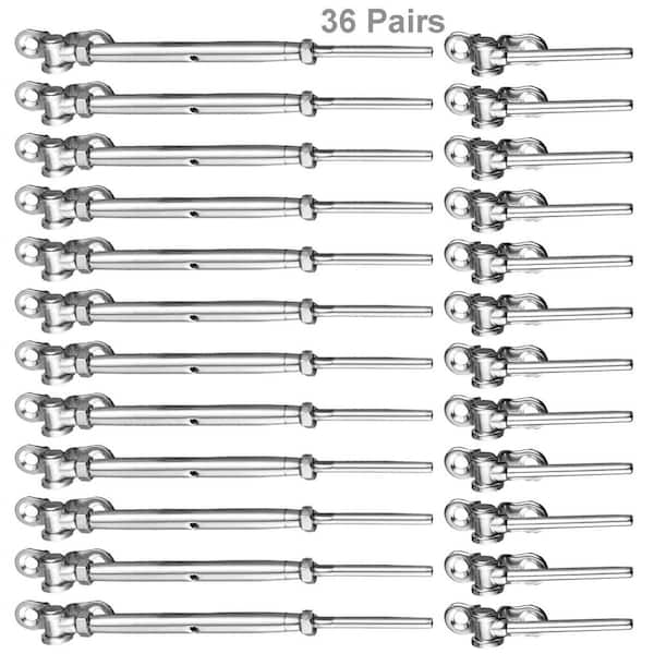 36-Pair T316 Stainless Steel Cable Railing Kit Adjustable Swage Toggle Turnbuckle for 1/8 Wire Rope 180° Angle Wood Post
