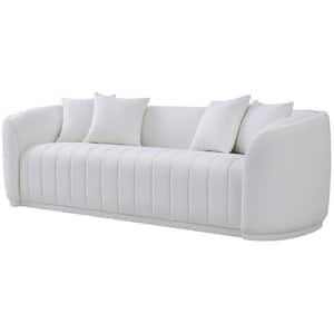 Trewe 92 in. W Round Arm Boucle Fabric Japandy Style Luxury Sofa Couch in White