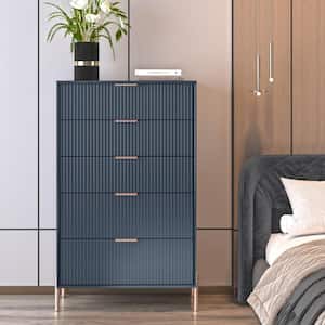 Modern Accent Navy 5-Drawers 30 in. Wide Chest of Drawers with Stylish Rose Gold Metal Handle
