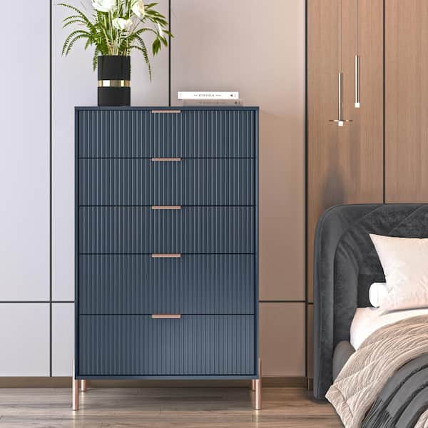 FESTIVO Modern Accent Navy 5-Drawers 30 in. Wide Chest of Drawers with Stylish Rose Gold Metal Handle
