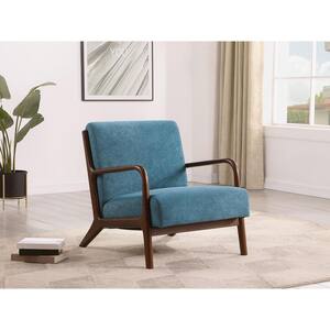 Foster Cappuccino and Peacock Blue Fabric Accent Chair with Wooden Armrest