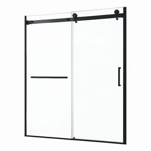 56 in. - 60 in. W x 75 in. H Semi-Frame Single Sliding Shower Door in Matte Black with 304 Stainless Steel Frame