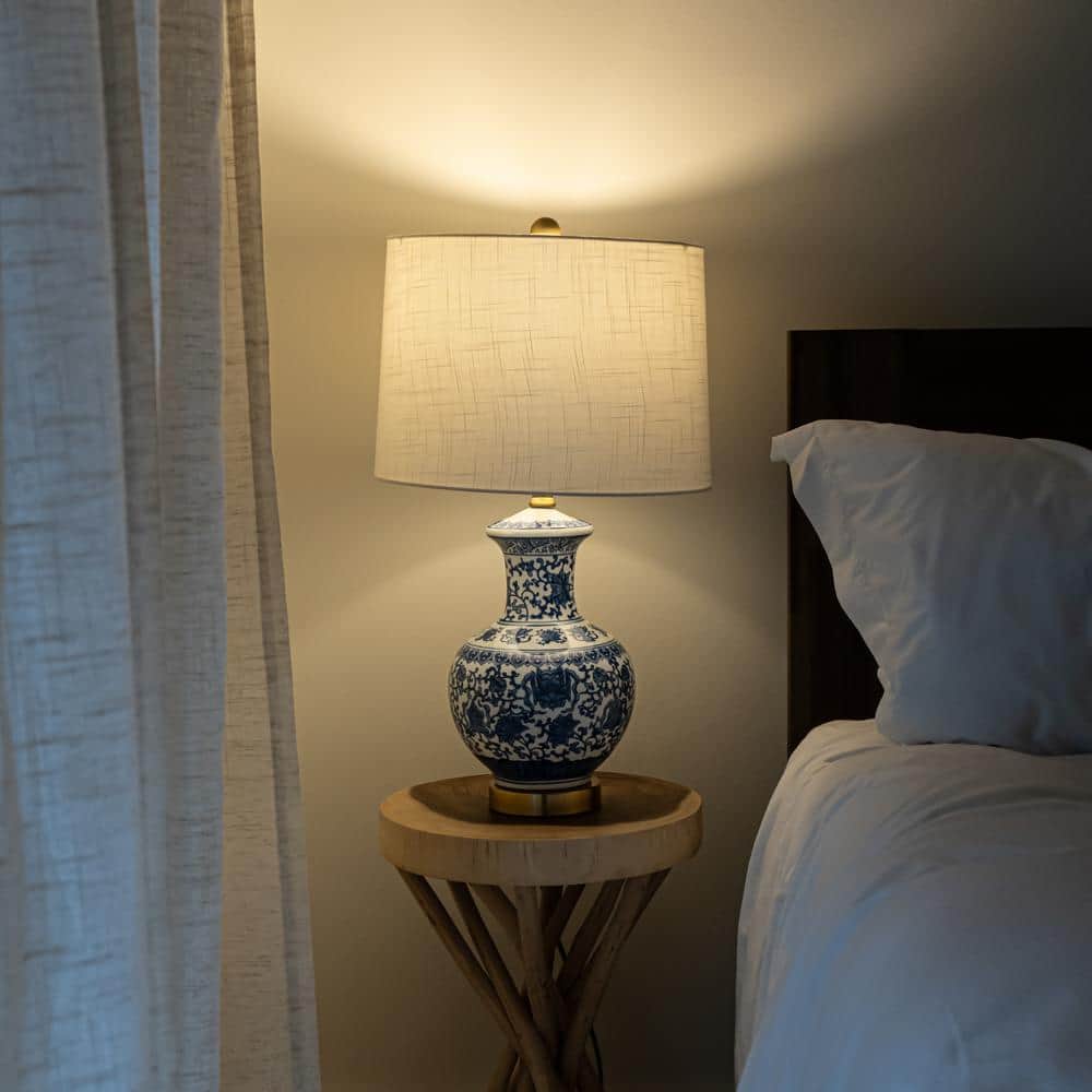 Jennifer 25.25" White and Blue Ceramic Metal Table Lamp Set