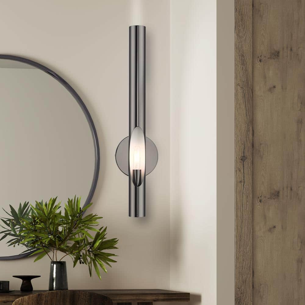 Acra Minimalistic Black Chrome 1-Light Sconce with Hand-Welded Shade