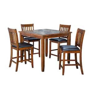 Modern Style 42 in. Brown and Black Marble 4 Legs Counter Height Dining Table Set (Seats 4)