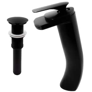 Cascade Single Hole Single-Handle Bathroom Faucet with Drain Assembly in Matte Black