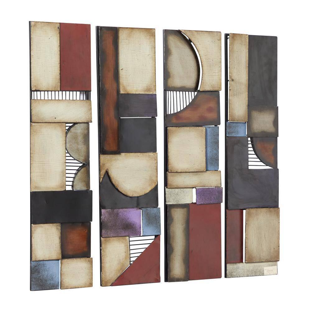 Gold and Multicolor Metal Geometric Wall Sculpture Set of 4