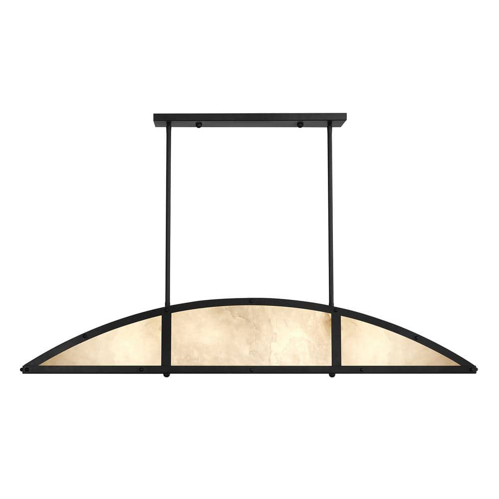Matte Black 4-Light Linear Chandelier with Natural Alabaster Shade