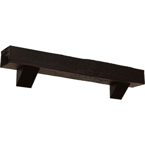 Ekena Millwork 8 in. x 10 in. x 7 ft. Rough Sawn Faux Wood Fireplace Mantel Kit, Breckinridge Corbels, Premium Hickory