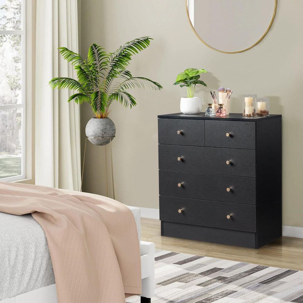Black 5-Drawer 25. 98in. Wide Chest of Drawers