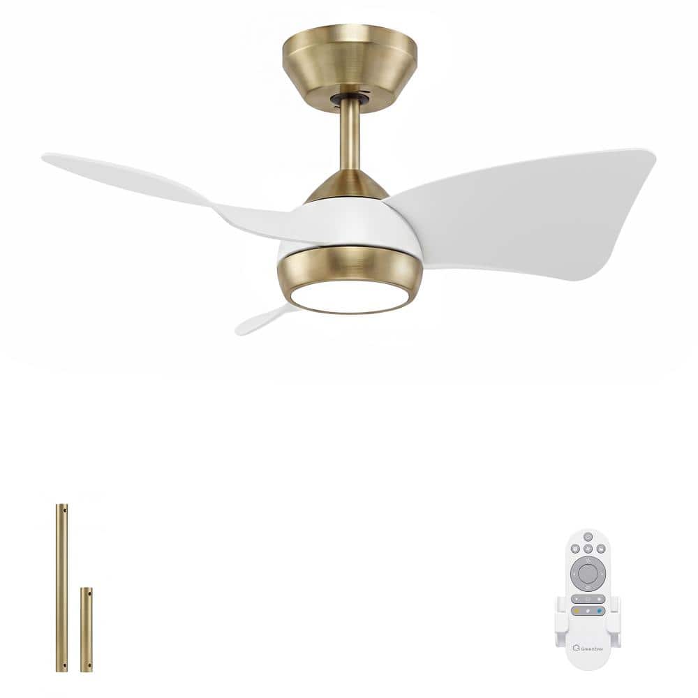 30 in. Small Ceiling Fan with Light Kit, Quiet Reversible DC Motor, 3CCT, White and Brushed Gold price history on PriceWatchPro