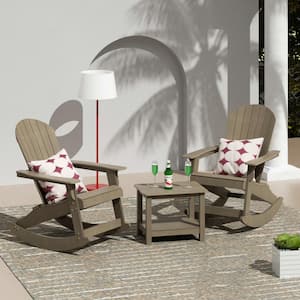 Vineyard Taupe Outdoor Patio HDPE Plastic Rocking Chair with Square Side Table 3-Piece Set