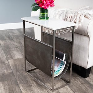 Koler 18 in. W Rectangular Off White Marble, Leather & Metal Magazine End Table