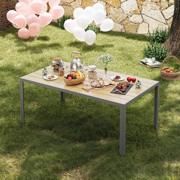 Lofka Brown 7-Piece Textilene and Iron Outdoor Dining Set 6 Chairs