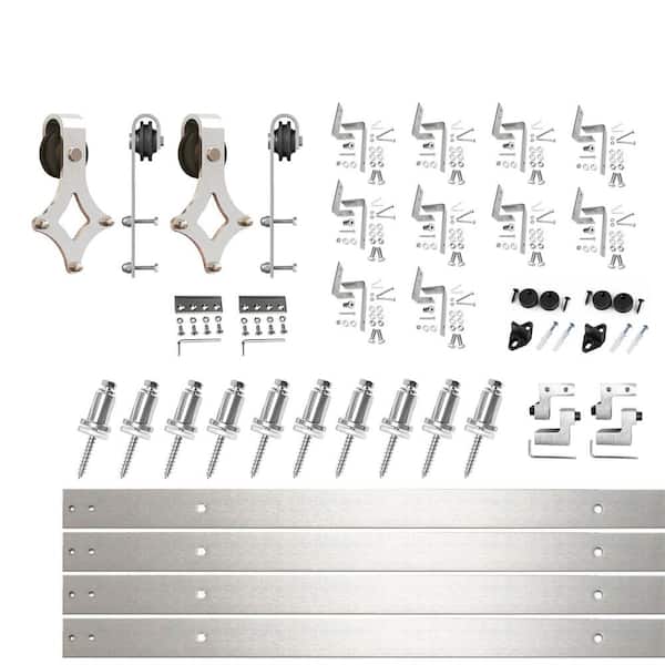 HOMACER 12 ft./144 in. Brushed Nickel Double Track Bypass Z-Shape Sliding Barn Door Hardware Kit - Diamond Design Roller